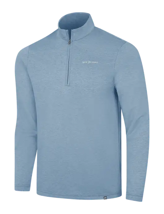 TravisMathew Light Blue Heather Coveside ¼-Zip w/Moon Logo