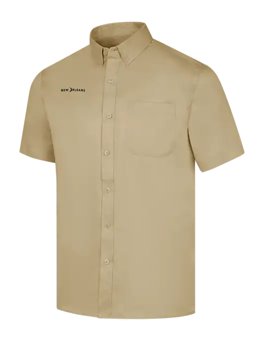 Short Sleeve Dark Tan Superpro React Twill Shirt w/Moon Logo
