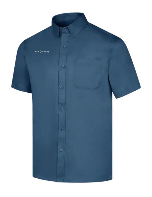 Short Sleeve Light Navy Superpro React Twill Shirt w/Moon Logo