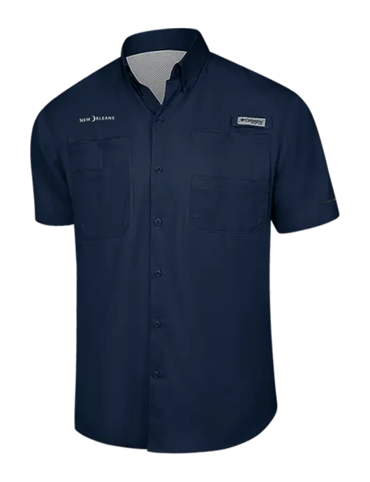 Columbia Navy PFG Tamiami II Short Sleeve Shirt w/Moon Logo