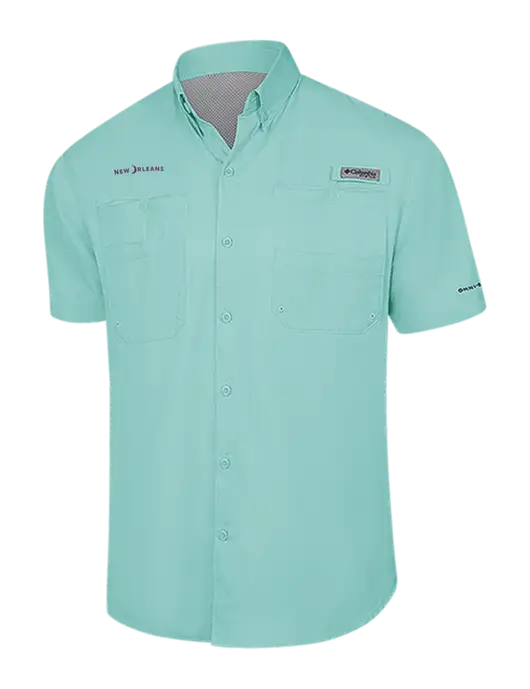 Columbia Very Light Green PFG Tamiami II Short Sleeve Shirt w/Moon Logo