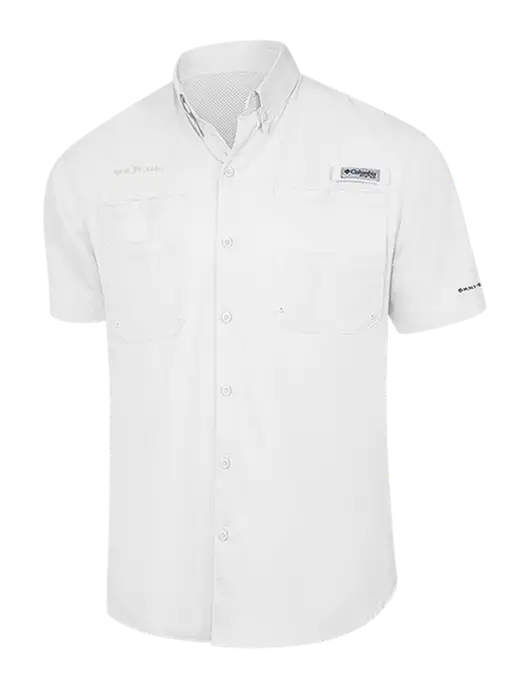 Columbia White PFG Tamiami II Short Sleeve Shirt w/Moon Logo