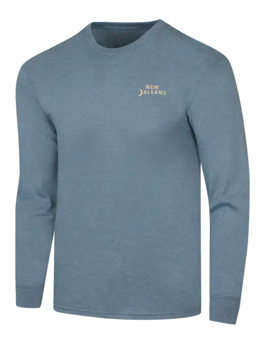Simply Soft Long Sleeve Slate Blue Heather 4.5 oz, Poly/Combed Ring Spun Cotton T-Shirt w/Moon Logo