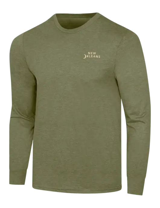 Simply Soft Long Sleeve Military Green Frost 4.5 oz, Poly/Combed Ring Spun Cotton T-Shirt w/Moon Logo