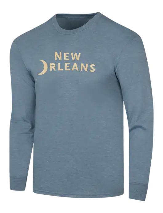 Simply Soft Long Sleeve Slate Blue Heather 4.5 oz, Poly/Combed Ring Spun Cotton T-Shirt w/Moon Logo
