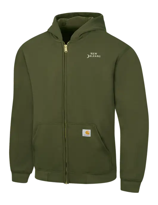Carhartt Olive Green Midweight Hooded Zip-Front Sweatshirt w/Moon Logo