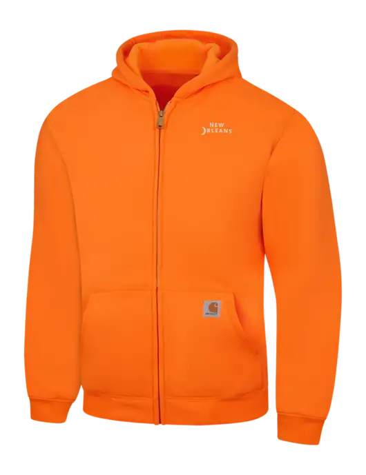 Carhartt Neon Orange Midweight Hooded Zip-Front Sweatshirt w/Moon Logo