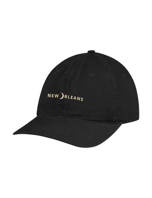 Garment Washed Unstructured Twill Black Cap w/Moon Logo