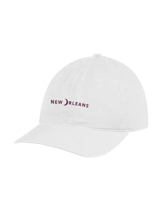 Garment Washed Unstructured Twill White Cap w/Moon Logo