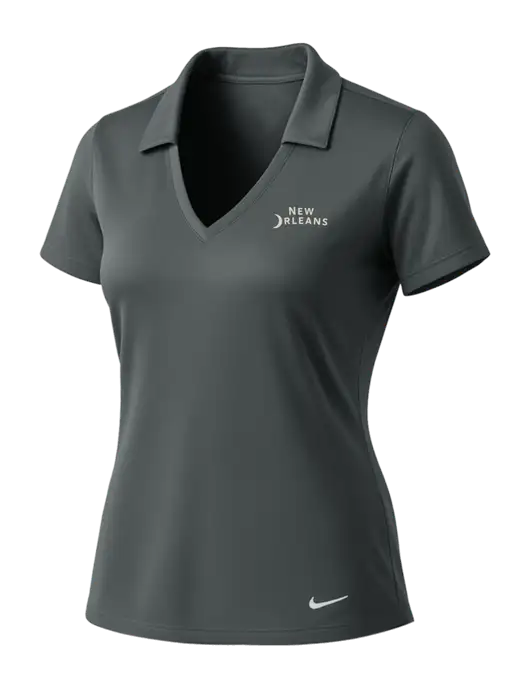 NIKE Dark Grey Womens Dri-Fit Vertical Mesh Polo w/Moon Logo