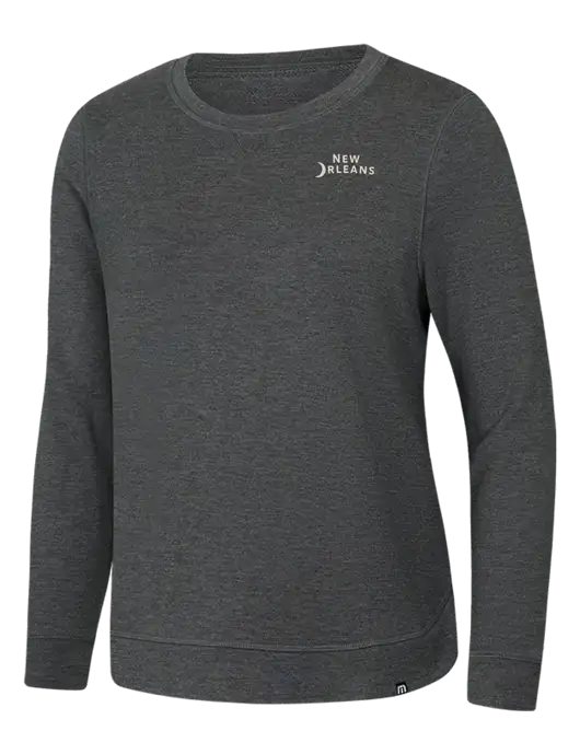 TravisMathew Womens Dark Grey Heather Lightweight Long Weekend Crew w/Moon Logo