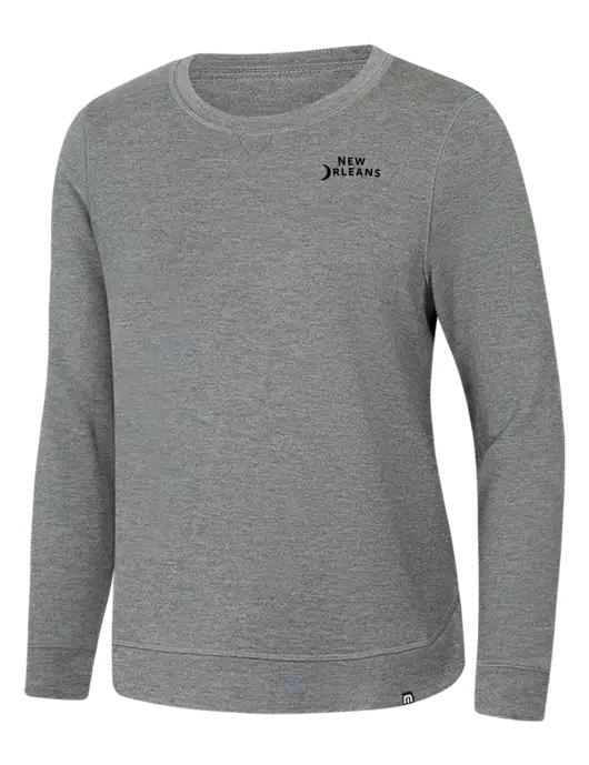 TravisMathew Womens Light Grey Heather Lightweight Long Weekend Crew w/Moon Logo