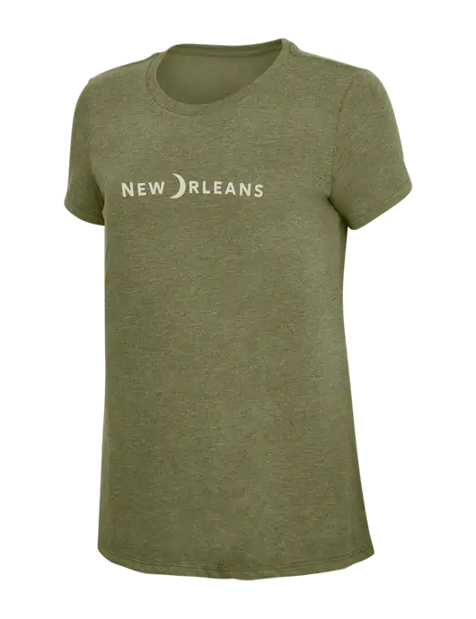 Womens Simply Soft Military Green Frost 4.5oz Poly/Combed Ring Spun Cotton T-Shirt
 w/Moon Logo