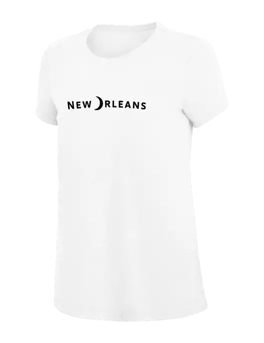 Womens Simply Soft White 4.5oz Poly/Combed Ring Spun Cotton T-Shirt
 w/Moon Logo