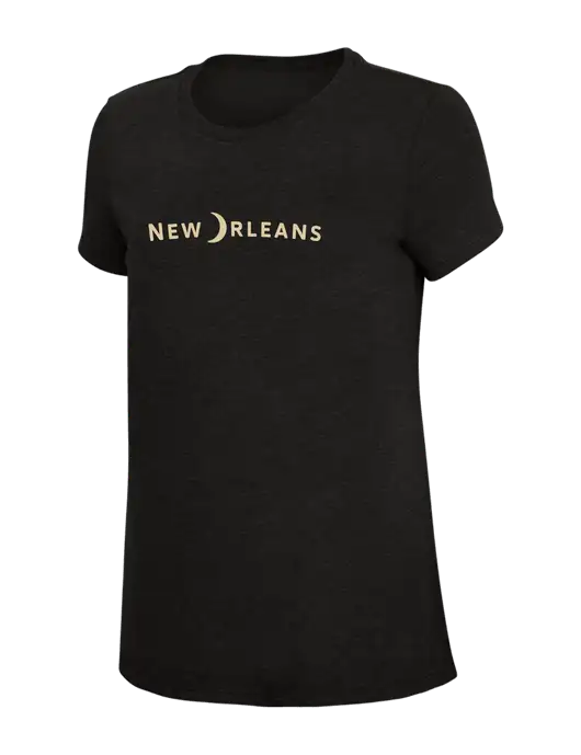 Womens Simply Soft Black 4.5oz Poly/Combed Ring Spun Cotton T-Shirt w/Moon Logo