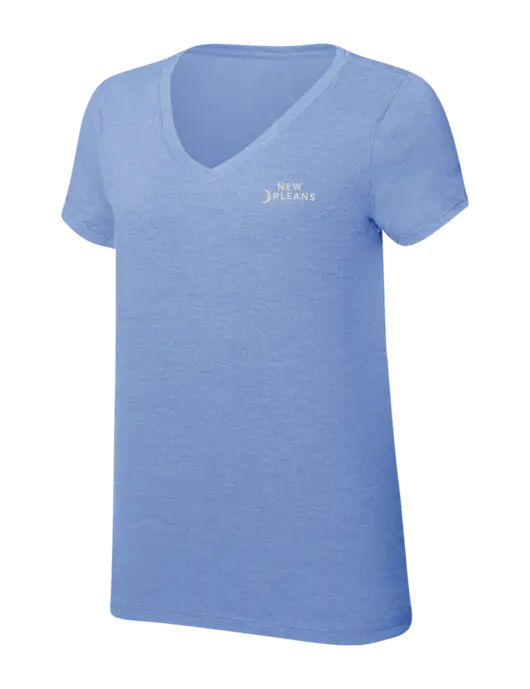Womens Simply Soft V-Neck Maritime Frost 4.5oz  Poly/Combed Ring Spun Cotton T-Shirt w/Moon Logo