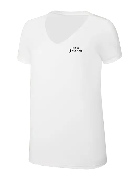 Womens Simply Soft V-Neck White 4.5oz  Poly/Combed Ring Spun Cotton T-Shirt w/Moon Logo