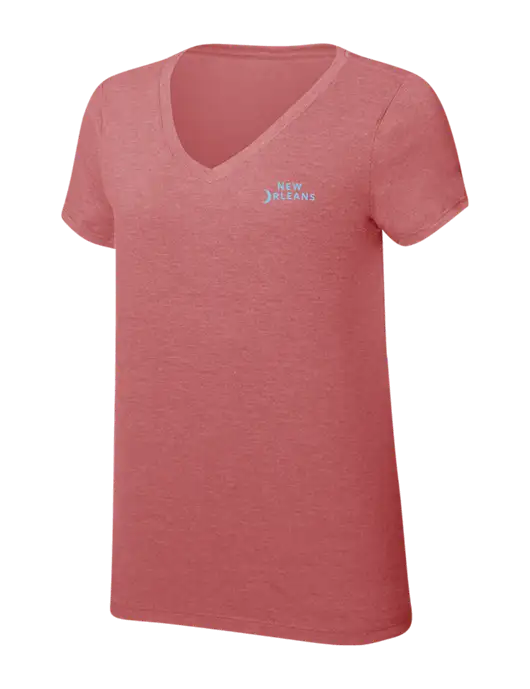 Womens Simply Soft V-Neck Blush Frost 4.5oz  Poly/Combed Ring Spun Cotton T-Shirt w/Moon Logo