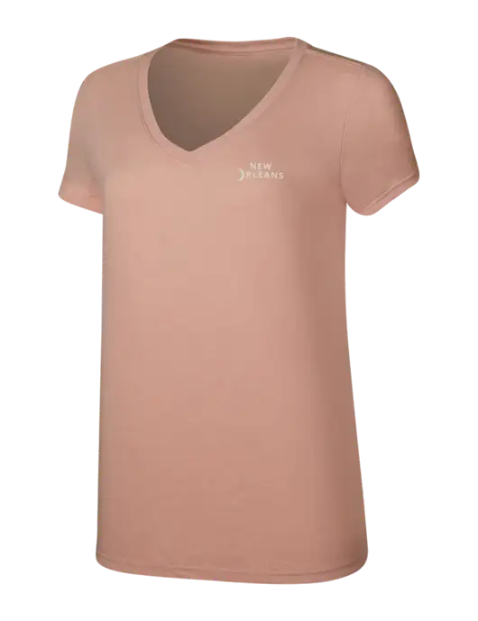 Womens Simply Soft V-Neck Heather Dusty Peach 4.5oz  Poly/Combed Ring Spun Cotton T-Shirt w/Moon Logo
