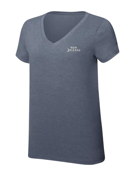 Womens Simply Soft V-Neck Navy Frost 4.5oz  Poly/Combed Ring Spun Cotton T-Shirt w/Moon Logo