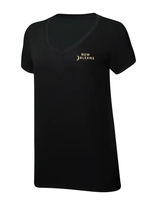 Womens Simply Soft V-Neck Black 4.5oz  Poly/Combed Ring Spun Cotton T-Shirt w/Moon Logo
