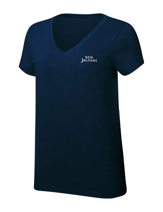 Womens Simply Soft V-Neck New Navy 4.5oz  Poly/Combed Ring Spun Cotton T-Shirt w/Moon Logo
