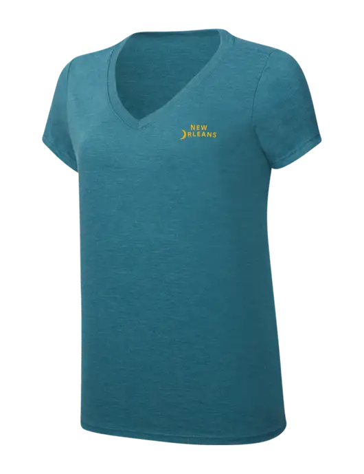 Womens Simply Soft V-Neck Heather Teal 4.5oz  Poly/Combed Ring Spun Cotton T-Shirt w/Moon Logo
