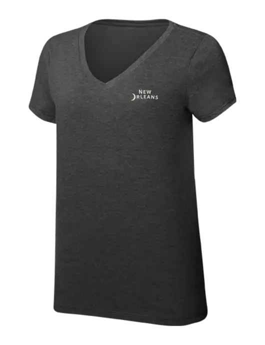 Womens Simply Soft V-Neck Black Frost 4.5oz  Poly/Combed Ring Spun Cotton T-Shirt w/Moon Logo