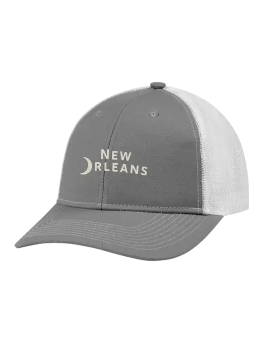 Snapback Ponytail Trucker Cap Light Medium Heather Grey w/White Mesh w/Moon Logo