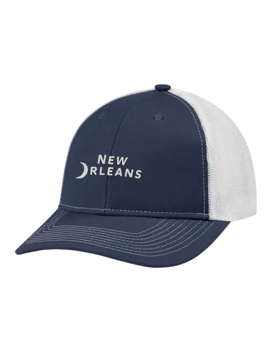 Snapback Ponytail Trucker Cap Navy w/White Mesh w/Moon Logo