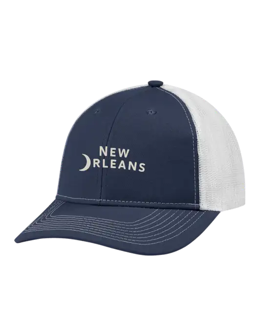 Snapback Ponytail Trucker Cap Navy w/White Mesh w/Moon Logo