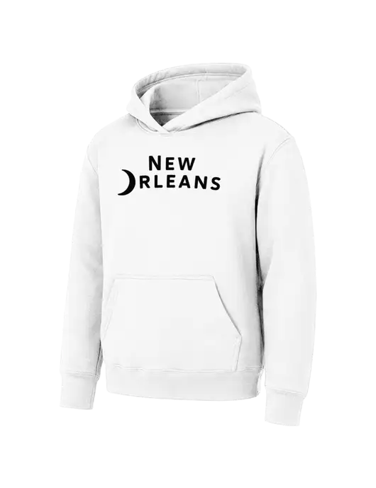 Youth White 7.8 oz Pullover Hooded Sweatshirt w/Moon Logo