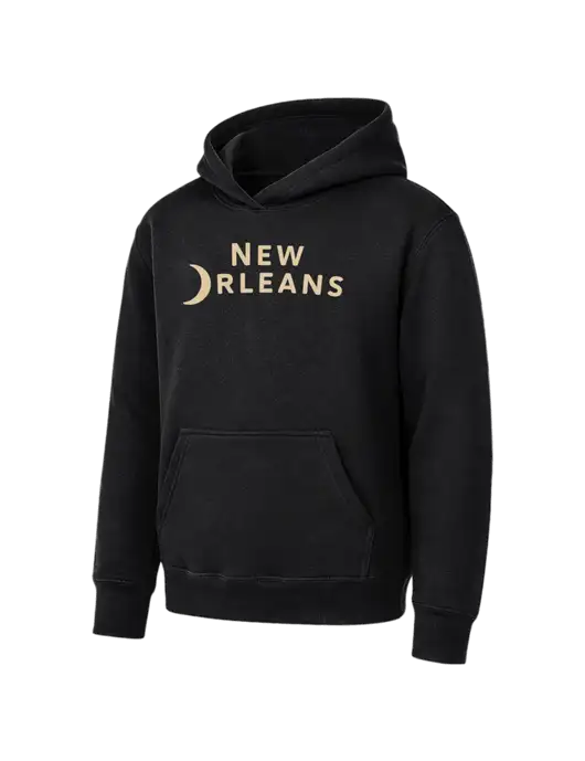 Youth Black 7.8 oz Pullover Hooded Sweatshirt w/Moon Logo