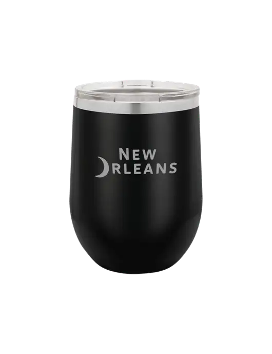 Polar Camel 12 oz Powder Coated Black Vacuum Insulated Stemless Wine Tumbler w/Moon Logo