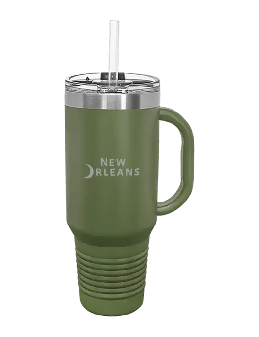Polar Camel 40 oz. Powder Coated Vacuum Insulated Olive Travel Mug with Straw w/Moon Logo