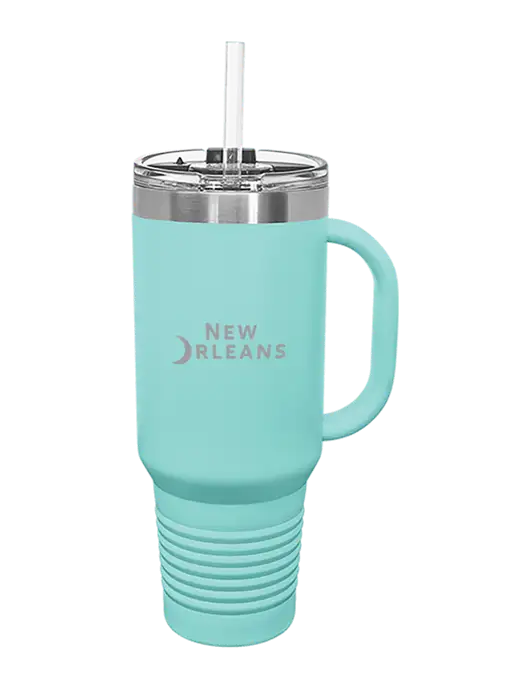 Polar Camel 40 oz. Powder Coated Vacuum Insulated Seafoam Travel Mug with Straw w/Moon Logo