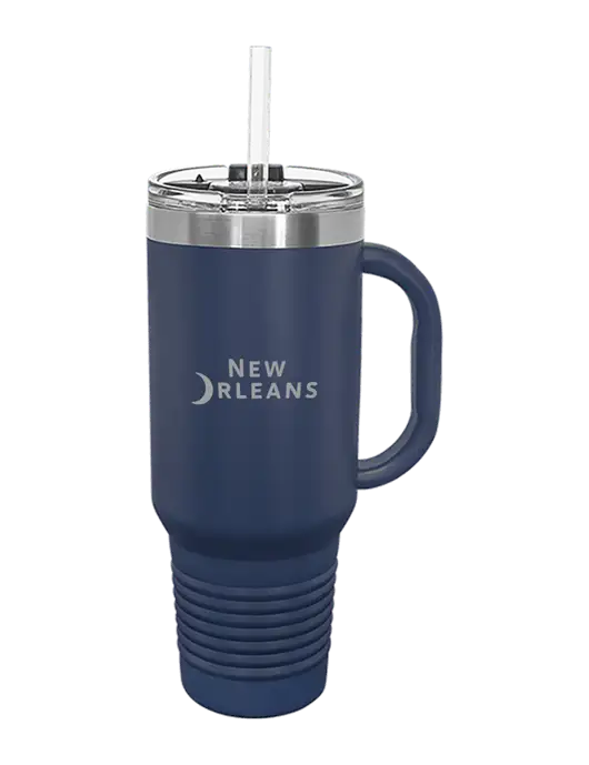 Polar Camel 40 oz. Powder Coated Vacuum Insulated Navy Travel Mug with Straw w/Moon Logo