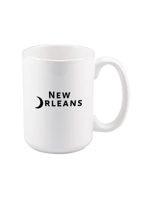 15 oz White Ceramic Mug w/Moon Logo