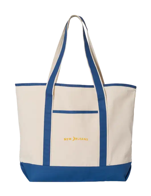 Natural/Royal Large Canvas Deluxe Tote w/Moon Logo
