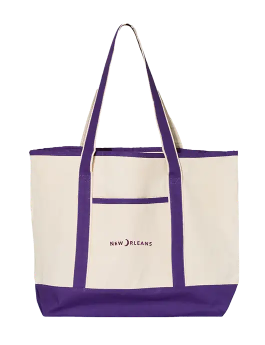 Natural/Purple Large Canvas Deluxe Tote w/Moon Logo