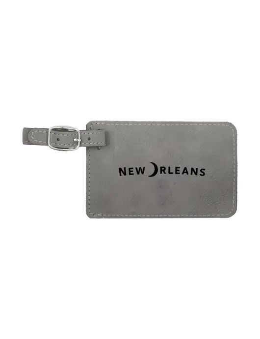 Grey Leatherette Luggage Tag w/Moon Logo