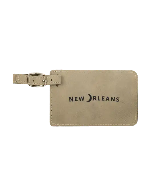 Tan Leatherette Luggage Tag w/Moon Logo