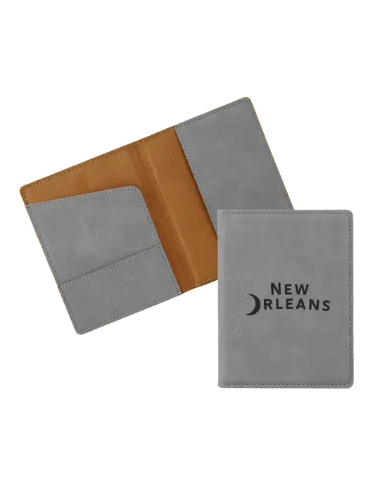 Grey Leatherette Passport Holder w/Moon Logo