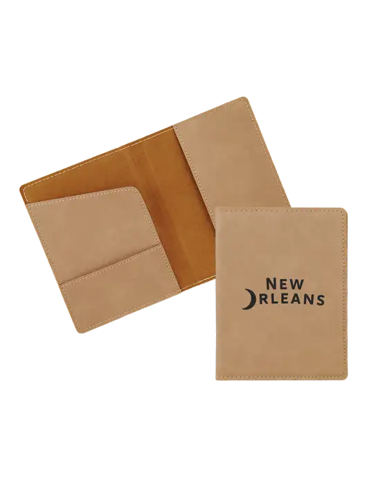 Tan Leatherette Passport Holder w/Moon Logo