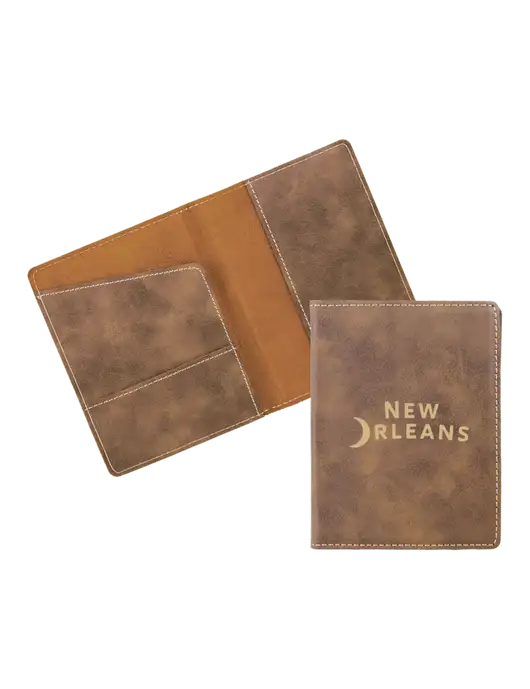 Rustic Leatherette Passport Holder w/Moon Logo