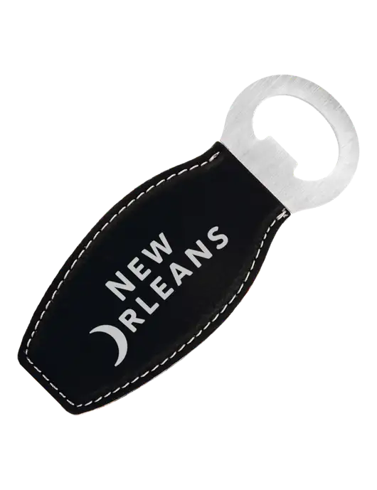 Black Leatherette Bottle Opener with Magnet w/Moon Logo