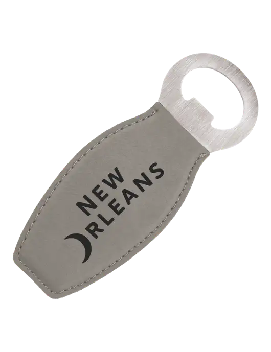 Grey Leatherette Bottle Opener with Magnet w/Moon Logo
