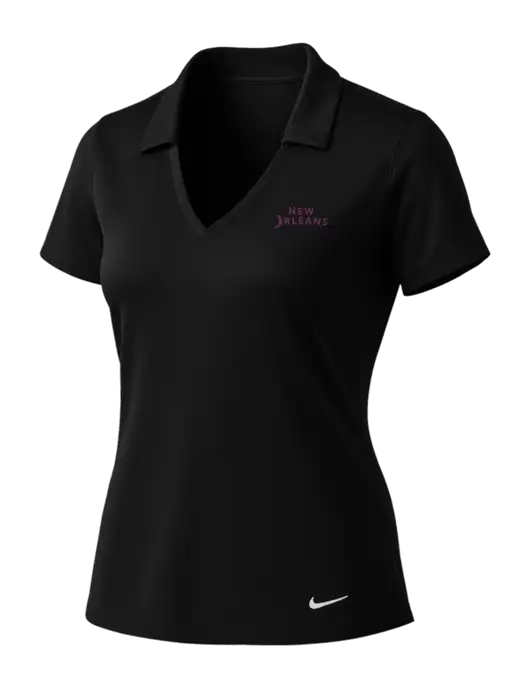 NIKE Black Womens Dri-Fit Vertical Mesh Polo w/Moon Logo