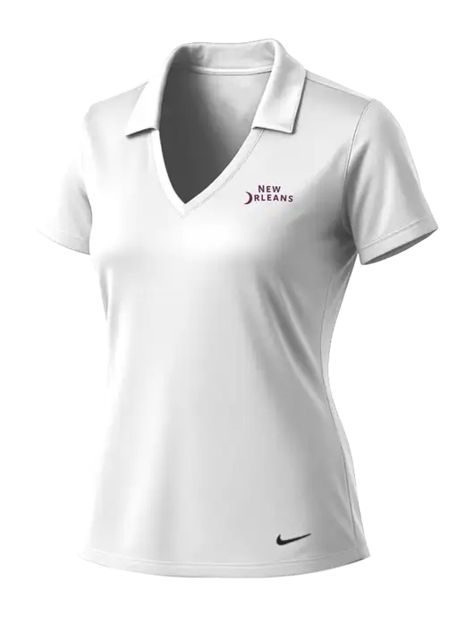 NIKE White Womens Dri-Fit Vertical Mesh Polo w/Moon Logo
