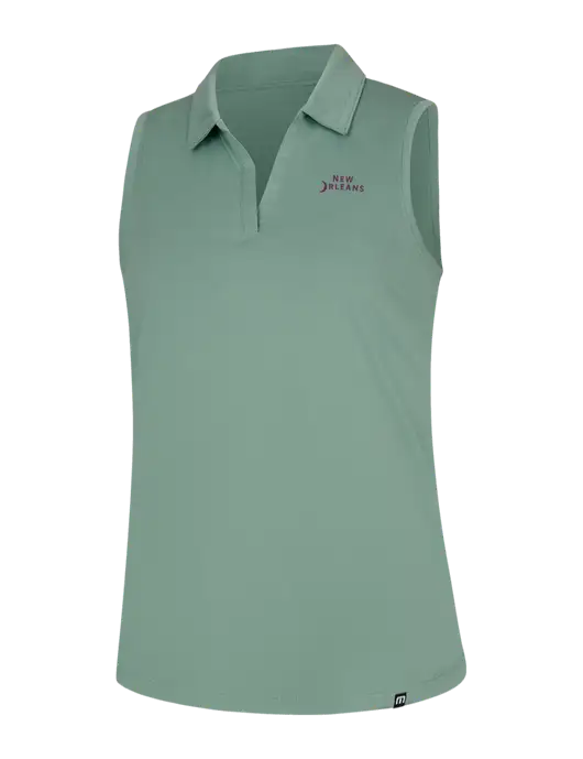 TravisMathew Womens Light Green Heather Coto Performance Sleeveless Polo w/Moon Logo